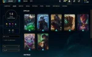 Conta Unranked com 42 Champs e 14 Skins + 4 Fragmentos