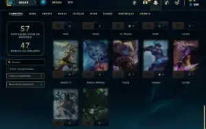 Conta Unranked com 42 Champs e 14 Skins + 4 Fragmentos