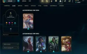 Ouro 3 com 30 Champs e 5 Skins + 1 Fragmento
