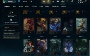Ouro 3 com 30 Champs e 5 Skins + 1 Fragmento