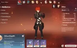 Conta Genshin Impact AR 5 com Diluc e Qiqi
