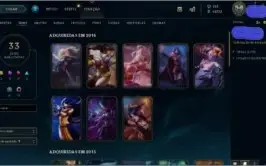 conta nível 30 com 33 skins 65 champs e 18k de EA