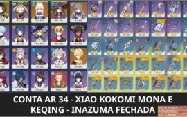 Conta Genshin Impact - XIAO KOKOMI MONA KEQING - AR 34