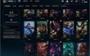 Conta mestre com 59% de win rate, 8 skins e 47 champs