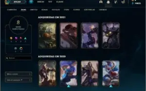 Conta mestre com 59% de win rate, 8 skins e 47 champs