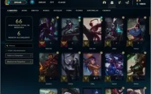 Conta mestre com 59% de win rate, 8 skins e 47 champs