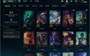 Conta mestre com 59% de win rate, 8 skins e 47 champs