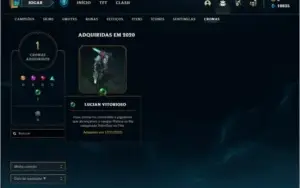 Conta mestre com 59% de win rate, 8 skins e 47 champs