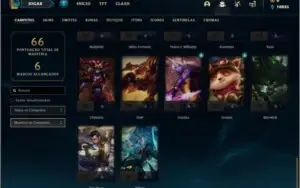 Conta mestre com 59% de win rate, 8 skins e 47 champs