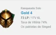 Smurf Gold IV de Lol, 74% de win rate