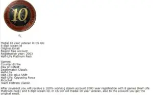 CONTA STEAM - CSGO - CSGO PRIME - MEDALHA 5/10y - 14/16 ANOS