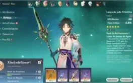 Conta Genshin Impact AR 7 com Xiao e Lança de Jade