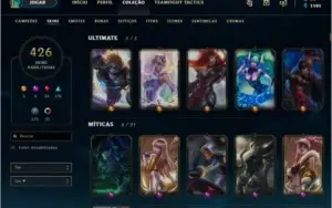 Conta LOL 426 SKINS, D4, 46 EMOTES e 255 ICONES.