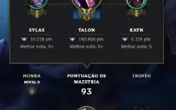 Conta Mestre Lol 69% Winrate 400 Pontos Skin Prestigio Talon