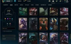 Conta Unranked com 116 Champs e 77 Skins + 6 Vitoriosas