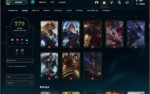 Conta platina 4 com 270 skins e 153 champs