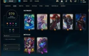Conta platina 4 com 270 skins e 153 champs