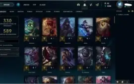 CONTA LEAGUE OF LEGENDS OURO 1, 168 SKINS 5 ULTIMATE.