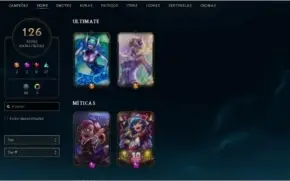 Conta LOL Platina I Todos Champions 126 Skins LOR Tds cartas