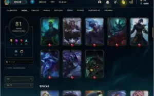 Conta prata 1 com 81 skins e 140 champs