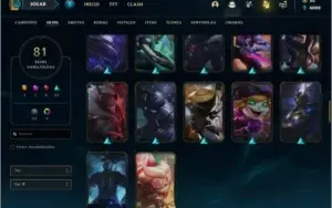 Conta prata 1 com 81 skins e 140 champs