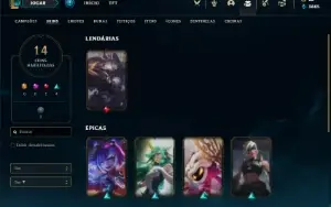 Conta Unranked com 55 Champs e 14 Skins + 2 Fragmentos