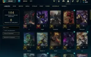 Conta Unranked com 55 Champs e 14 Skins + 2 Fragmentos