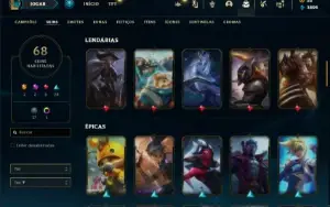 Conta Unranked com 80 Champs e 68 Skins