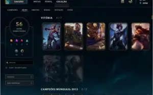 Conta League of Legends plat 5 todo os Champs e 56 Skins