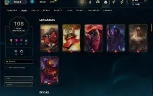 Ouro 2 com TODOS os champs e 108 Skins + 7 Vitoriosas + Rara