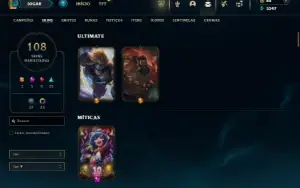 Ouro 2 com TODOS os champs e 108 Skins + 7 Vitoriosas + Rara