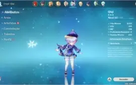 Conta Genshin Ar 45 Diluc, Mona, Qiqi, Jean E 2 Armas 5*