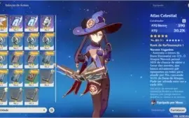 Conta Genshin Ar 45 Diluc, Mona, Qiqi, Jean E 2 Armas 5*