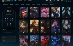 453 Skins, 17 Skins Míticas, 5 Ultimate, 43 Lendárias.