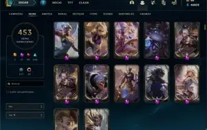 453 Skins, 17 Skins Míticas, 5 Ultimate, 43 Lendárias.
