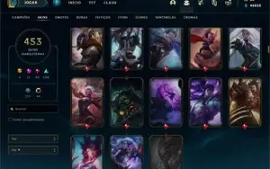 453 Skins, 17 Skins Míticas, 5 Ultimate, 43 Lendárias.