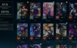 Conta LOL lvl 531 com 416 skins, 438 emotes, 377 ícones +