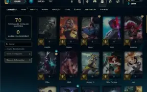 Platina 4 com 50 Champs e 17 Skins + 2 Fragmentos