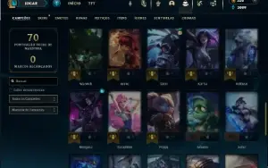 Platina 4 com 50 Champs e 17 Skins + 2 Fragmentos