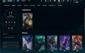 Platina 4 com 50 Champs e 17 Skins + 2 Fragmentos