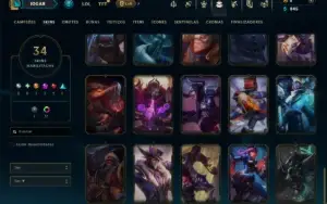 Ouro 3 com 90 Champs e 34 Skins ( JG / SUP / TOP )