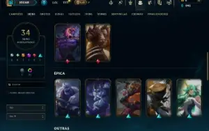 Ouro 3 com 90 Champs e 34 Skins ( JG / SUP / TOP )