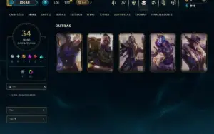 Ouro 3 com 90 Champs e 34 Skins ( JG / SUP / TOP )