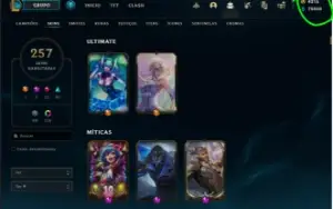 conta lol com 257 skins e todos os champs + 4215 de rp