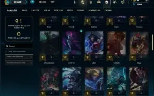 Platina 4 com 60 Champs e 16 Skins + 2 Fragmentos