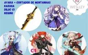 AYAKA + KAZUHA + DILUC C1 + KEQING + CORTADOR DA MONTANHA