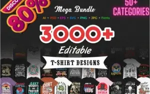 Pacote de design de camisetas com +3000 mega
