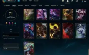 Conta unranked com 71 skins e 85 champs