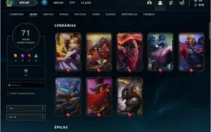Conta unranked com 71 skins e 85 champs