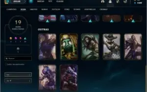 Conta unranked (ex ouro 1), com 33 champs e 19 skins